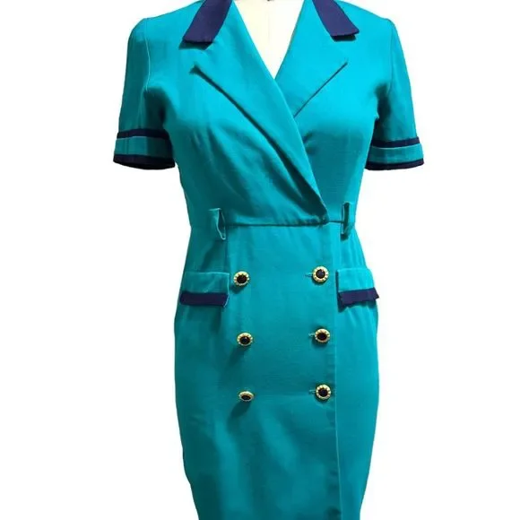 Vintage Green mini Pencil Dress 80s Button Up Sheath - Picture 2 of 8